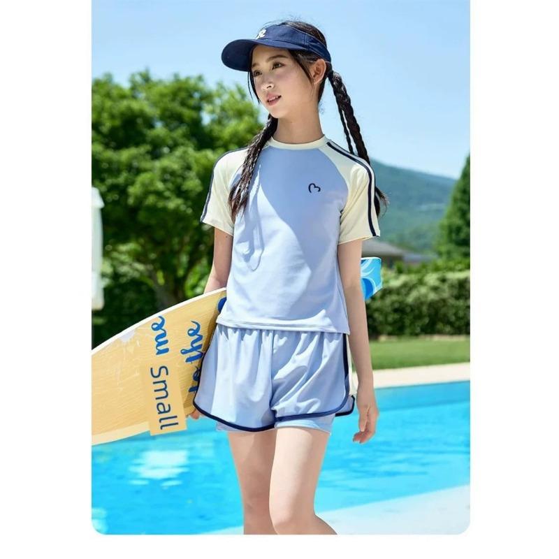 Swimsuit Women's Two-piece Set Sporty and Simple Polyester Suitable for Children and Students Beach and Hot Spring Swimsuits