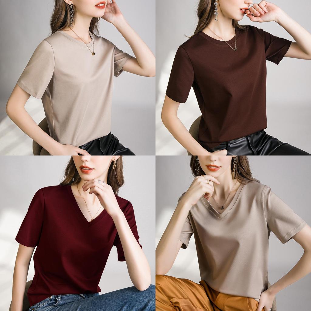 Silk Cotton T Shirt For Women With V Neck And Slim Fit For Casual Wear