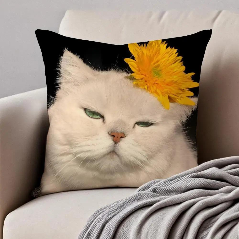 Funny Meme Cat Explosion Pillow Covers 2D Flat Printed Peach Skin Throw Cushion Case For Couch Sofa Living Room Decor 45X45Cm