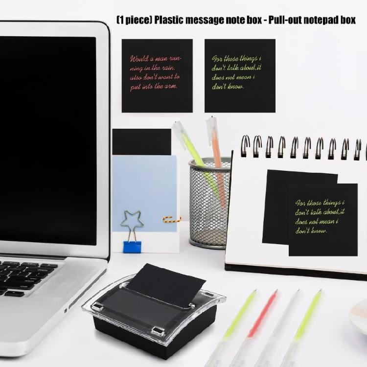 Desktop Note Container Clear Plastic Note Organiser Box Pull Out Sticky Notes Dispenser For School Office Home Use