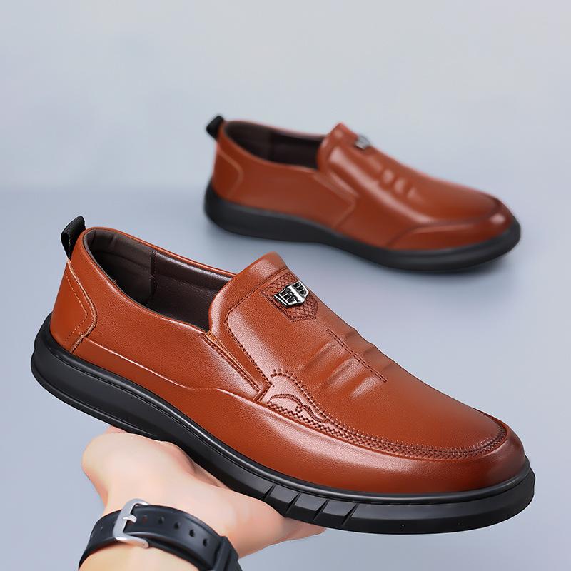 

Кожаные туфли мужские осенние новые деловые повседневные туфли с одной педалью туфли для вождения мягкая подошва нескользящая обувь для отцов среднего и пожилого возраста 44 коричневый