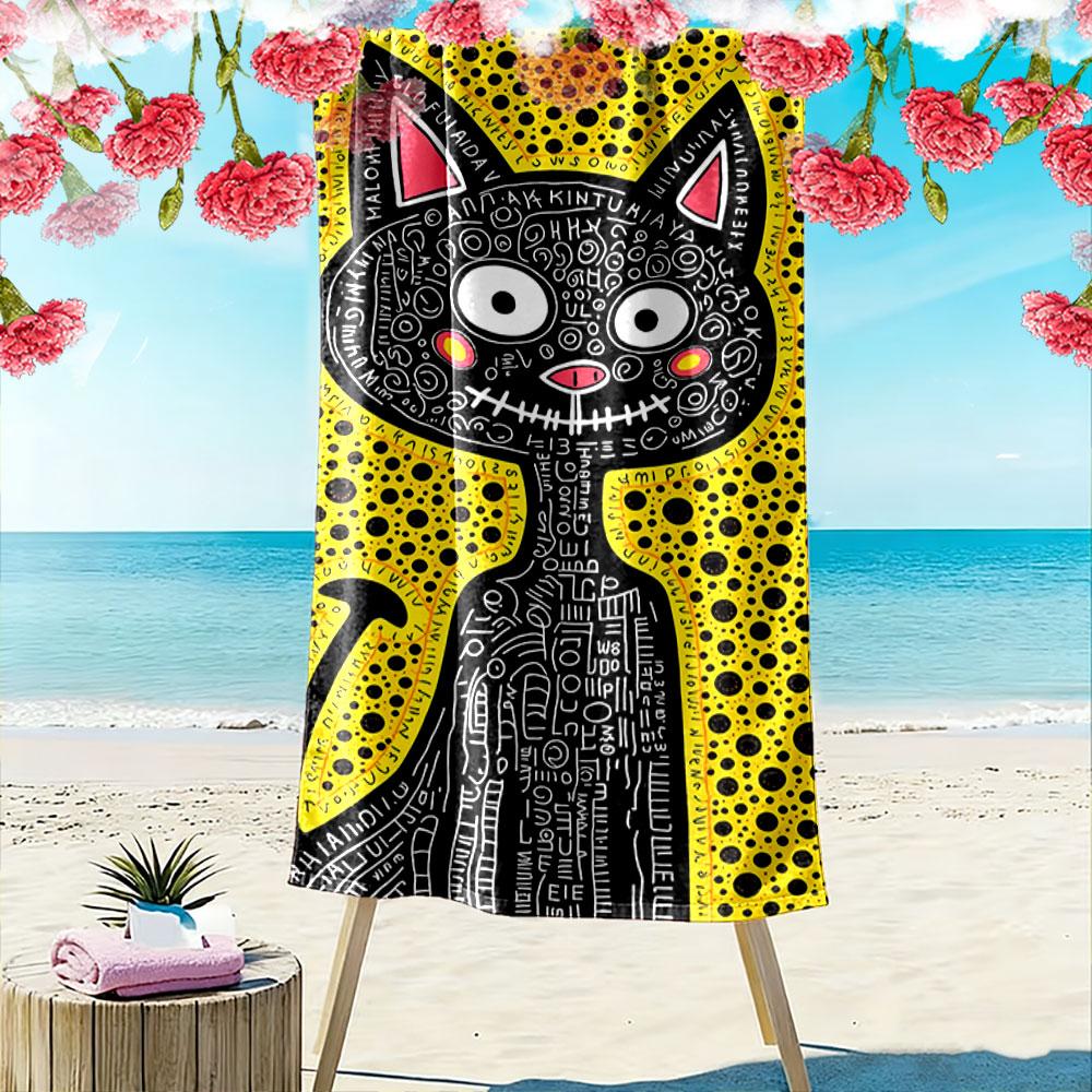Mystical Cat with Patterns A Must-have Beach Towel for Beach Travel