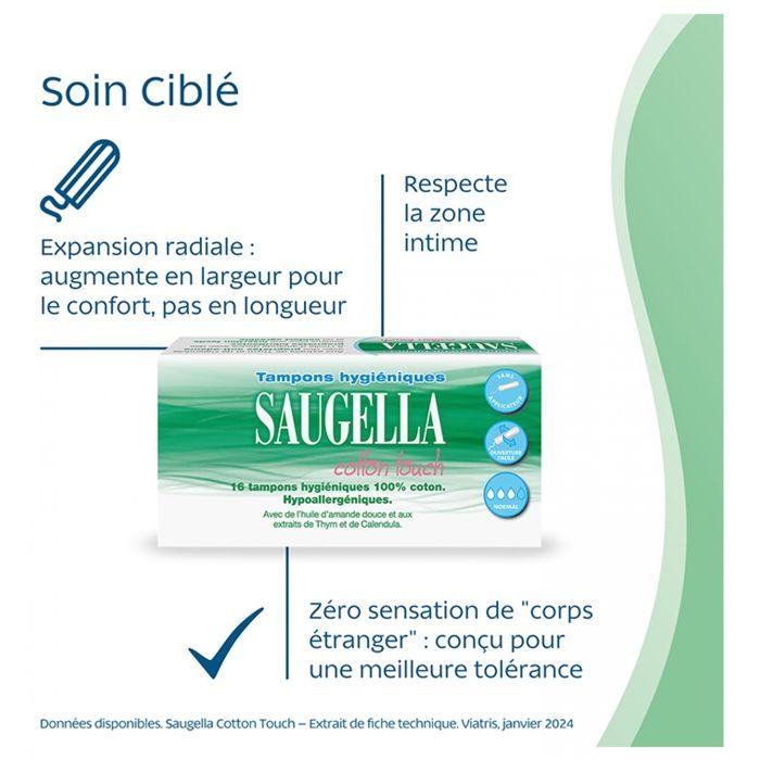Tampons Hygiéniques - SAUGELLA - Cotton Touch - Hypoallergénique - Flux Moyen - 16 Tampons