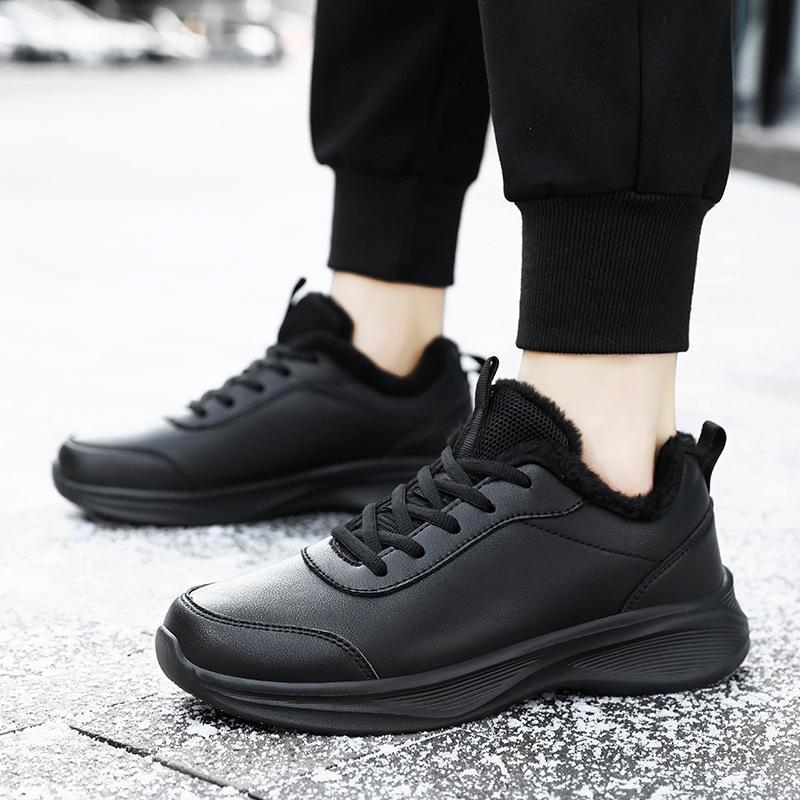 Herbst Sportschuhe Damen Lederoberfläche wasserdicht dicke Sohle bequem ganz schwarz KFC Küche rutschfest Arbeit Damenschuhe