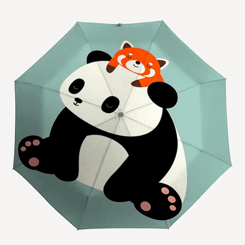 

1pc Panda Red Panda Adventure Auto Open/close, 8-Rib Iron Frame, Compact Folding Cute Umbrella All-Season Portable Umbrella for Travel 017