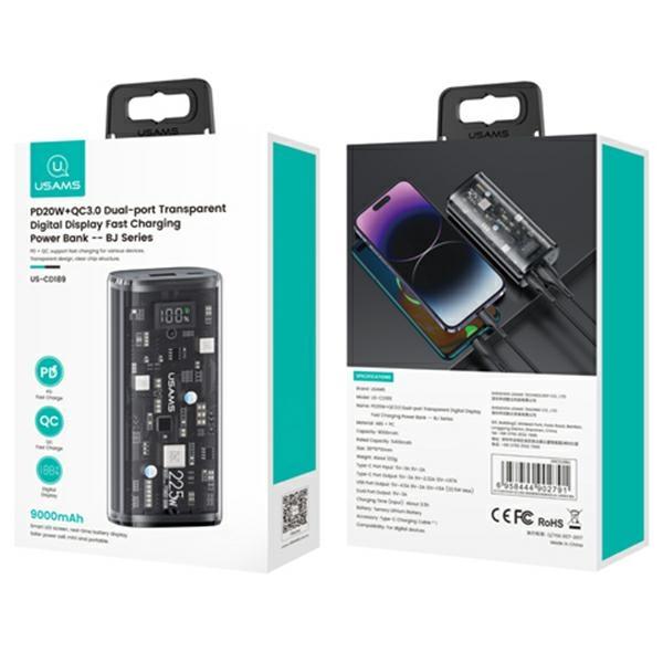 Usams Powerbank 9000Mah Pd 20Wqc3.0+Pd Dual-Port Fast Charge Czarny/Black 10Kcd18901(Us-Cd189)