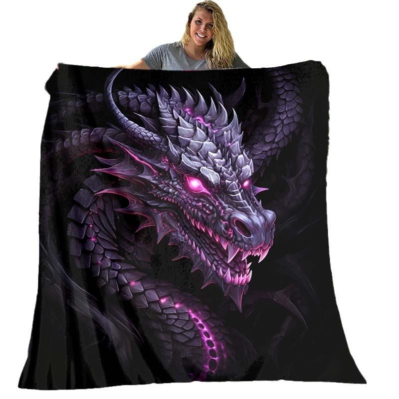 Purple Dragon Pattern Blanket Warm Flannel Blanket For Travel Camping Outdoor Picnic Blanket