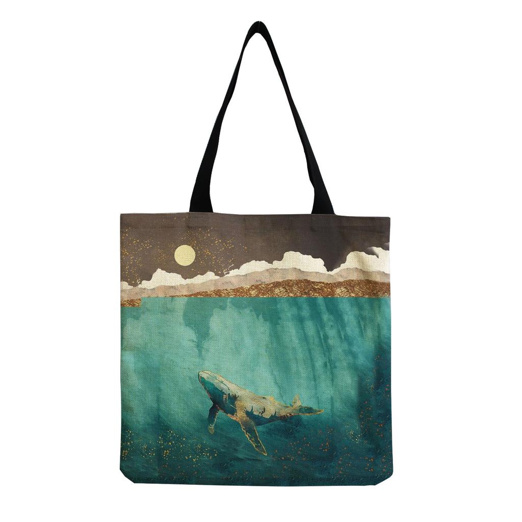 Damen Vintage Leinen-Tragetasche - Große Kapazität mit Aufdruck Schulter-Handtasche für Freizeit & Lebensmitteleinkauf KTB
