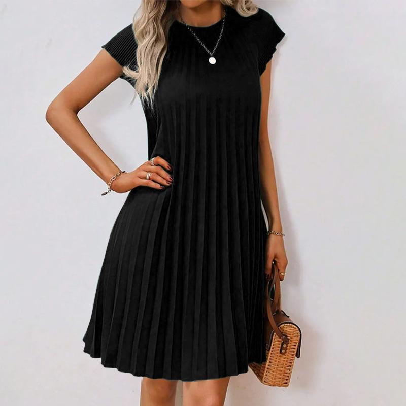 

ZANZEA Женское летнее повседневное платье с круглым вырезом, коротким рукавом, свободное, плиссированное 3XL