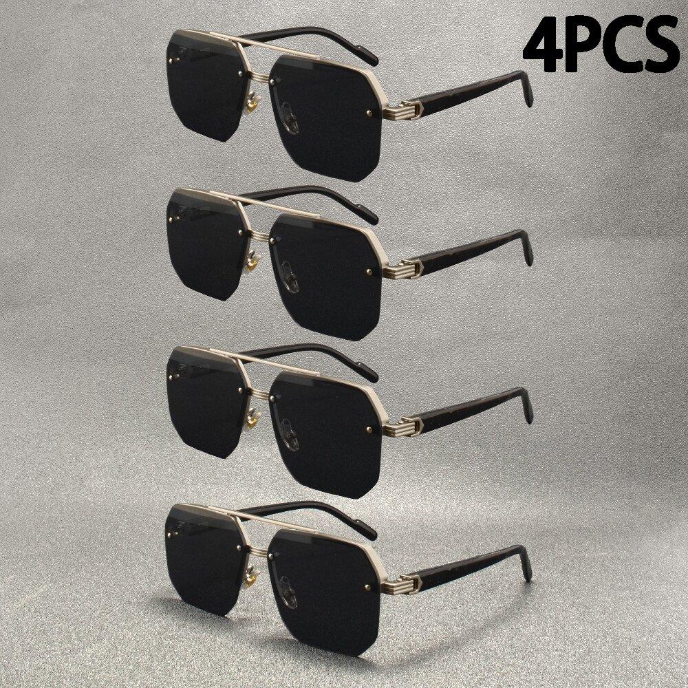 4PCS  New Fashion Big Frame Sunglasses Men Square Metal Sun Glasses Women Retro Sun Glasses Vintage High Quality