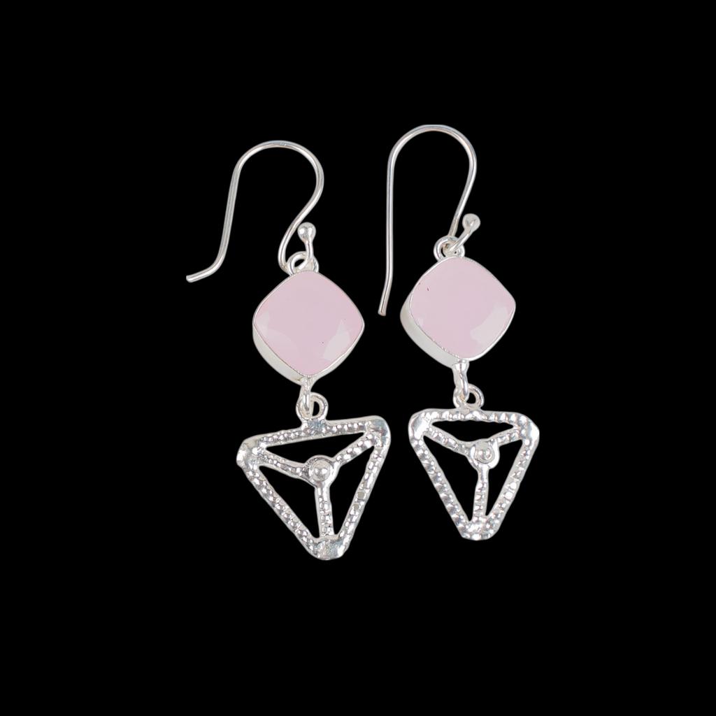Rose Chalcedony Gemstone 925 Sterling Silver Jewelry Handcrafted Earrings 2.00" EE-45-16
