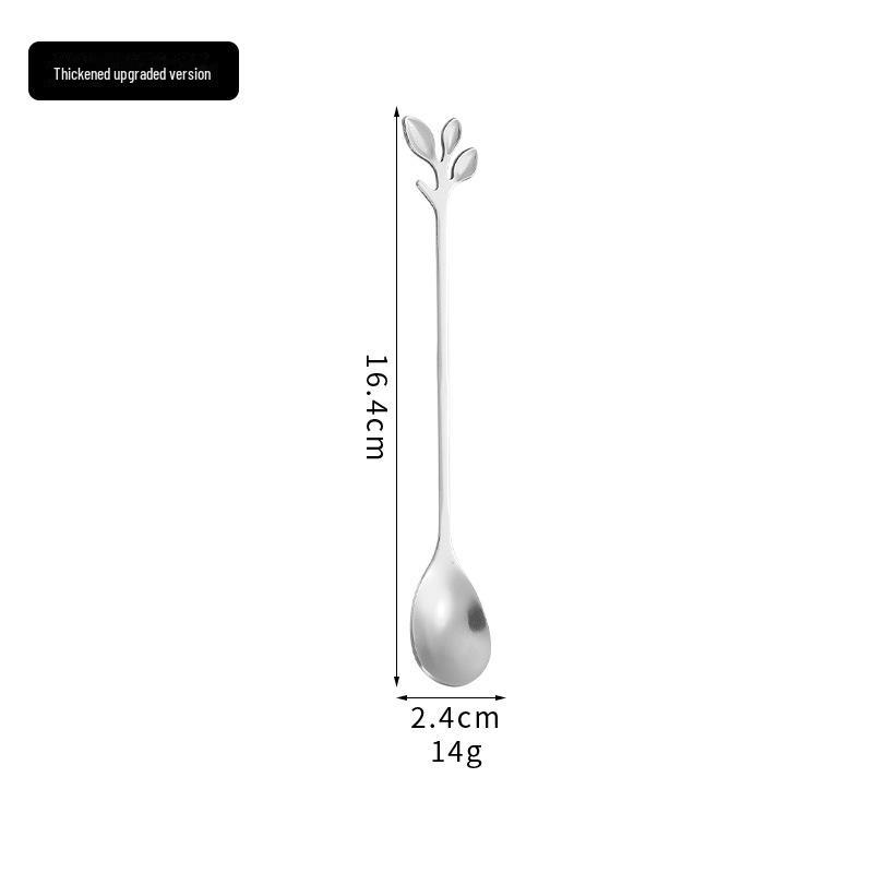 Stainless Steel Leaf Spoon & Fork Set - Long Handle for Coffee, Dining & Dessert
