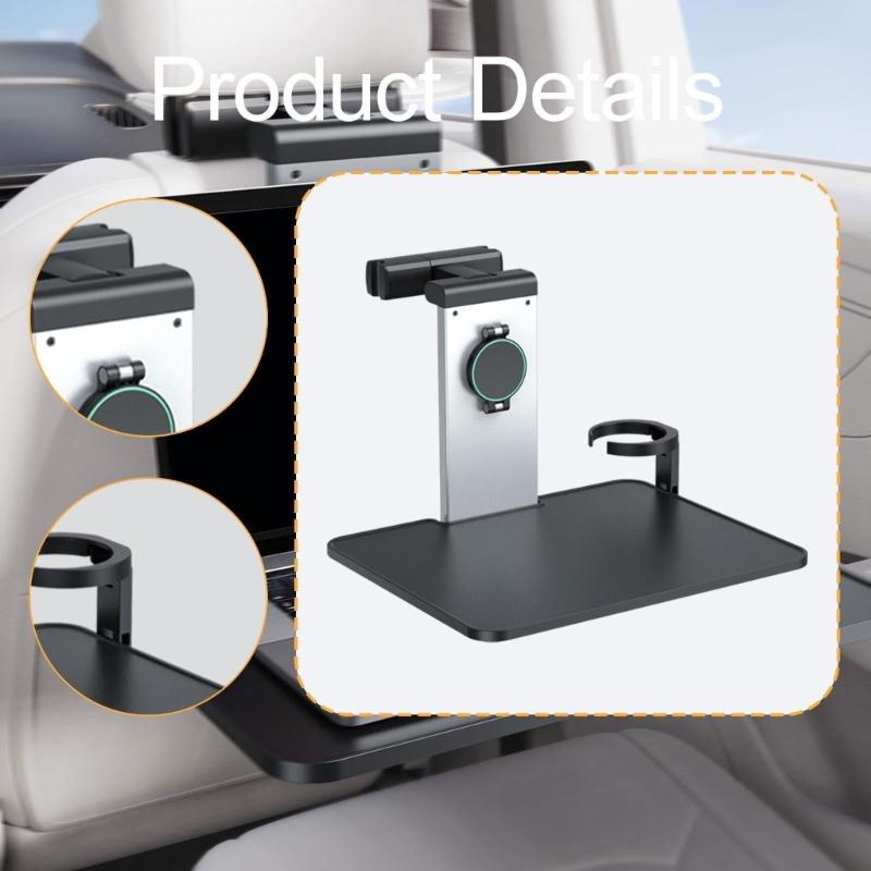 Universal Car Headrest Mounted Foldable Laptop Tray With Phone Support And Extendable Beverage Slot For Office Work