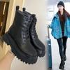 Fashion Black PU Leather Platform Gothic Thick-soled Short Ankle Shoes Winter Women Mujer Bota Camurca Cano Longo Botas De Mujer Goth