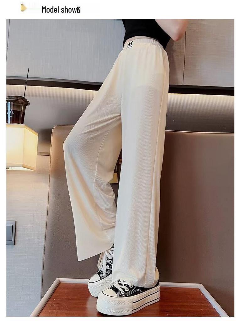 2024 Girls' Summer Ice Silk Straight-Leg Pants - Thin, Loose, Long-Leg Design for Big Kids