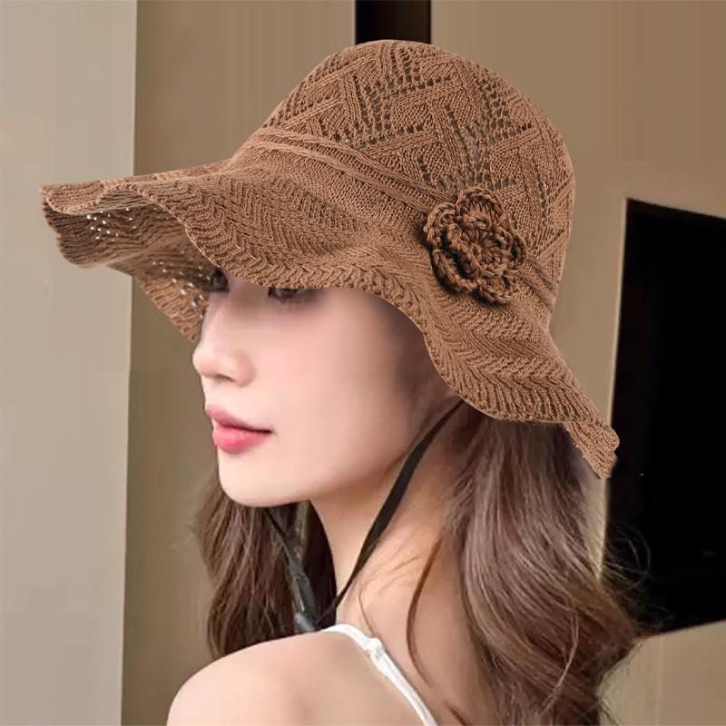 Summer outdoor foreign air breathable sunscreen bucket hat female Korean version big eaves show face small elegant versatile sun hat