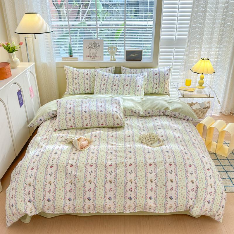 Garden Pink Flowers Pattern Duvet Cover Set 3Pcs Cute Rabbit Printed 100% Cotton Soft Comfortable Comforter Cover Bedding Set