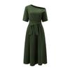Elegant Women's Fashion Green Diagonal Neck Middle Sleeve Casual Dress Women's Casual Retro Long Dress