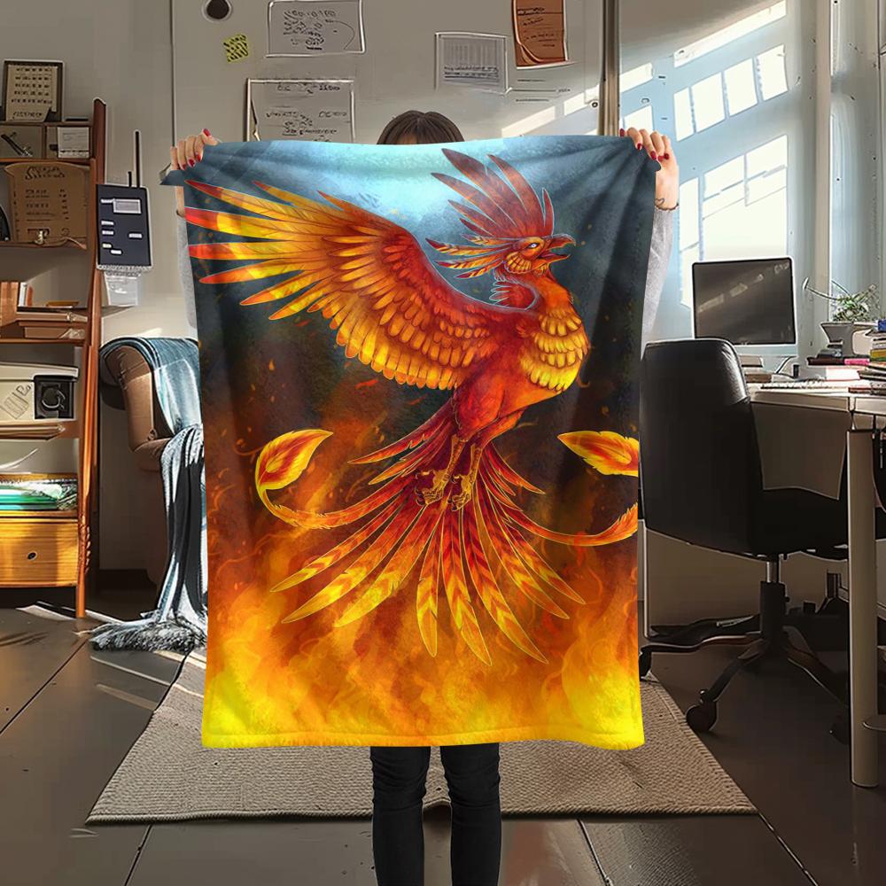 1Pc Phoenix Print Flannel Blanket, High Quality Comfortable for All Seasons, Home Decor, Warmth and Comfort, Perfect for Gifts