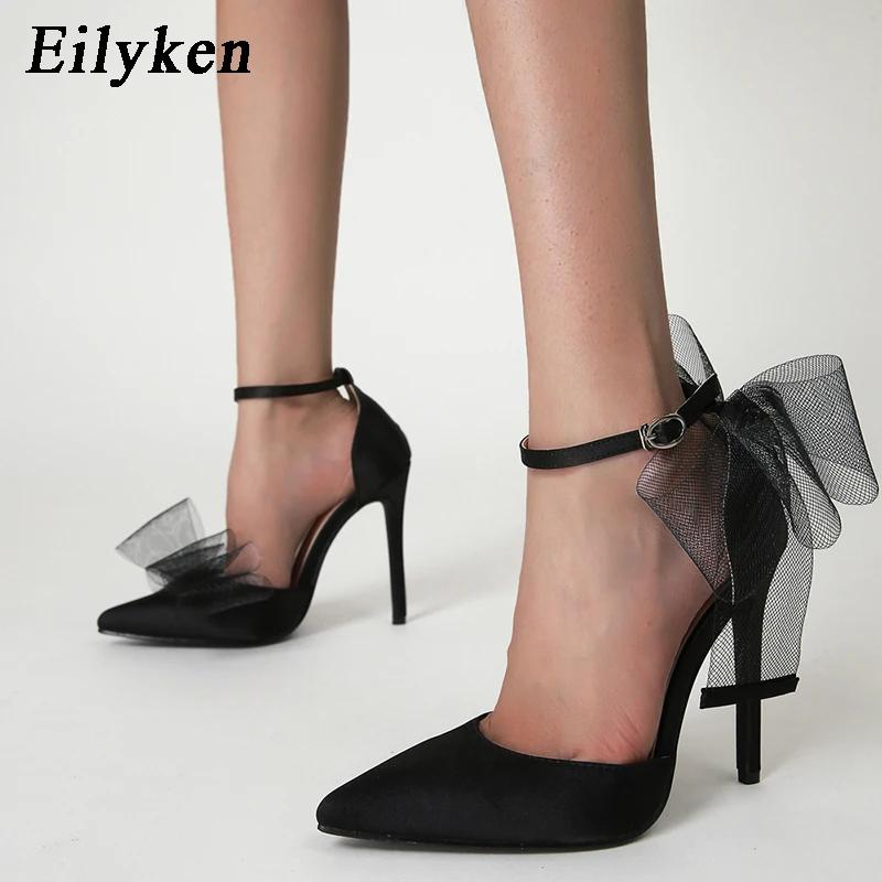 Fashion Eilyken Spring Big Butterfly-knot Women Pumps Sandals Pointed Toe Mules Ankle Buckle Strap Party Stripper High Heel Shoes