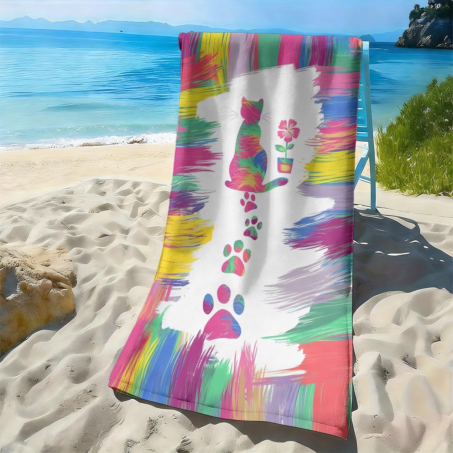 

Colorful cat footprints in floral patterns polyester microfiber beach towel is highly absorbent, suitable swimming beach outings W40*H60(CM)