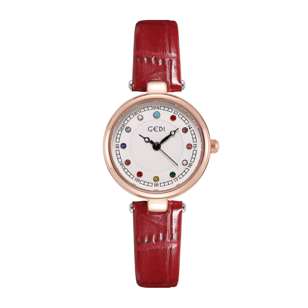 

Gadi Fashion Colorful Water Crystal Student Watch With Quartz Movement For Women White Red