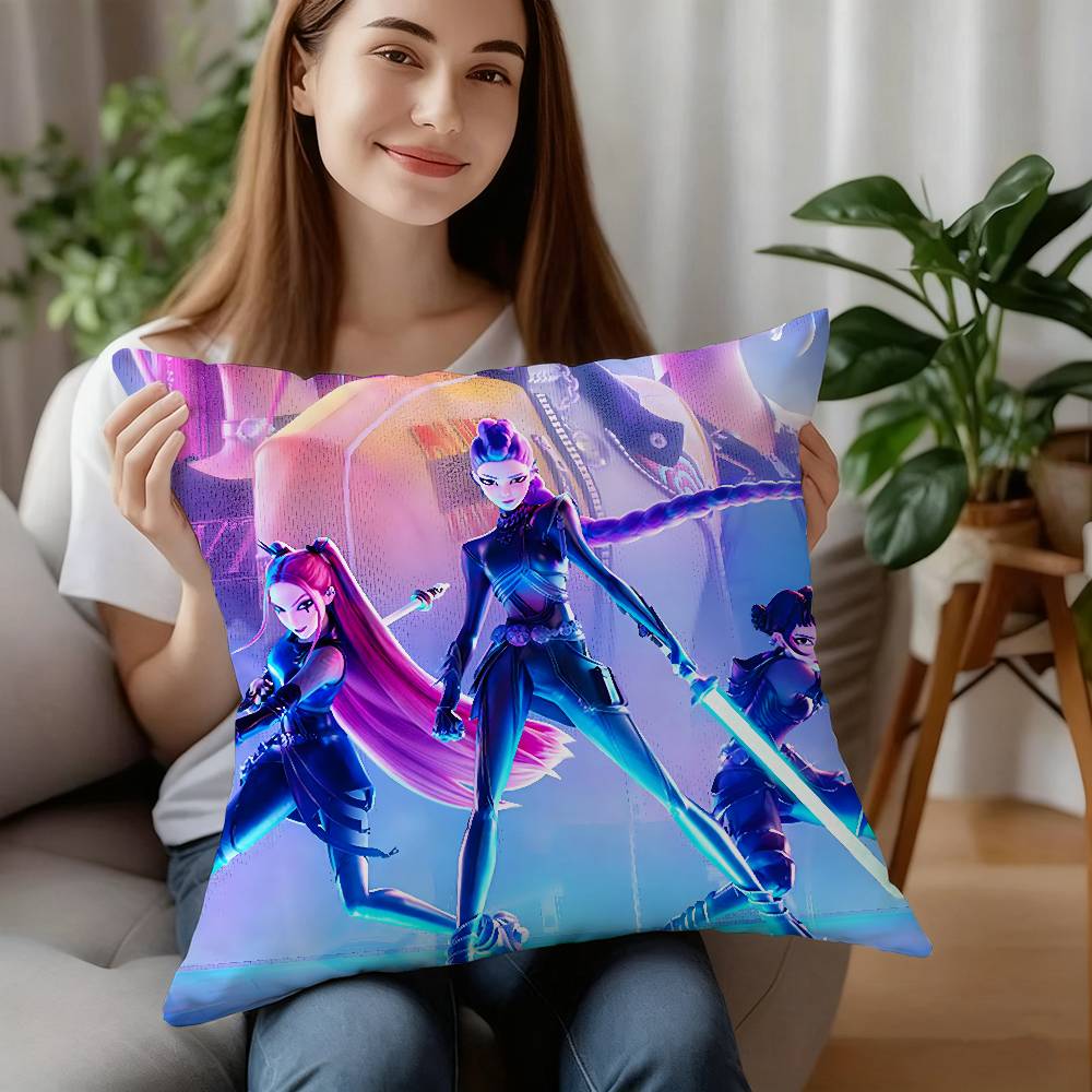 

K-kpop D-Demon H-Hunters Pillow Case Short Plush Double-sided Print Square Throw Pillow Covers Sofa Home Cushion Decor 12x12Inch