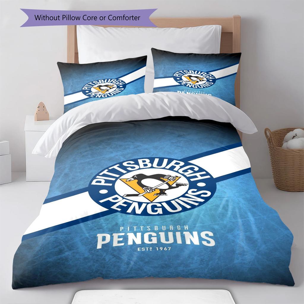 Set Biancheria da Letto con Motivo Logo Pittsburgh Penguins Copripiumino Federa Decorazione per la Casa Regalo (1 * copripiumino + 2 * federa, senza nucleo)
