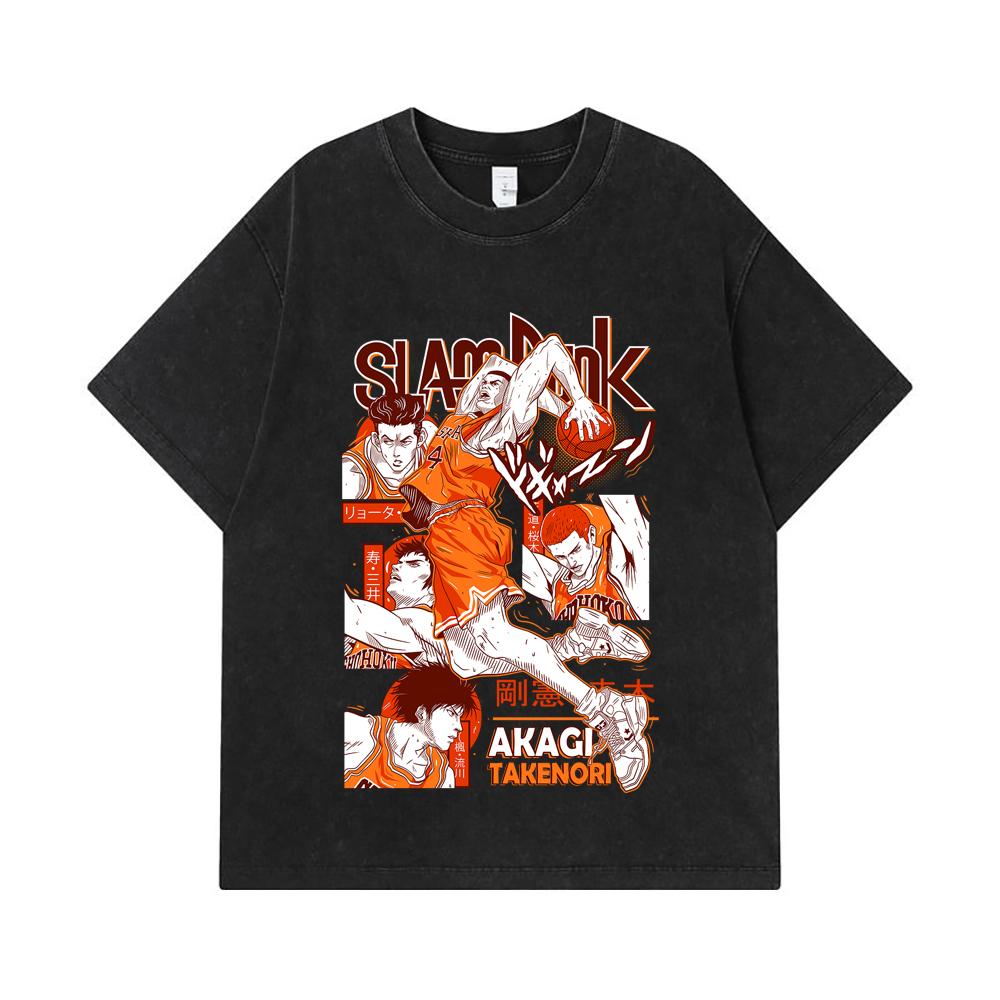 275 GSM Washed T-shirts 100% Cotton Slam Dunk V1 Akagi Print Unisex Heavy Cotton T Shirt