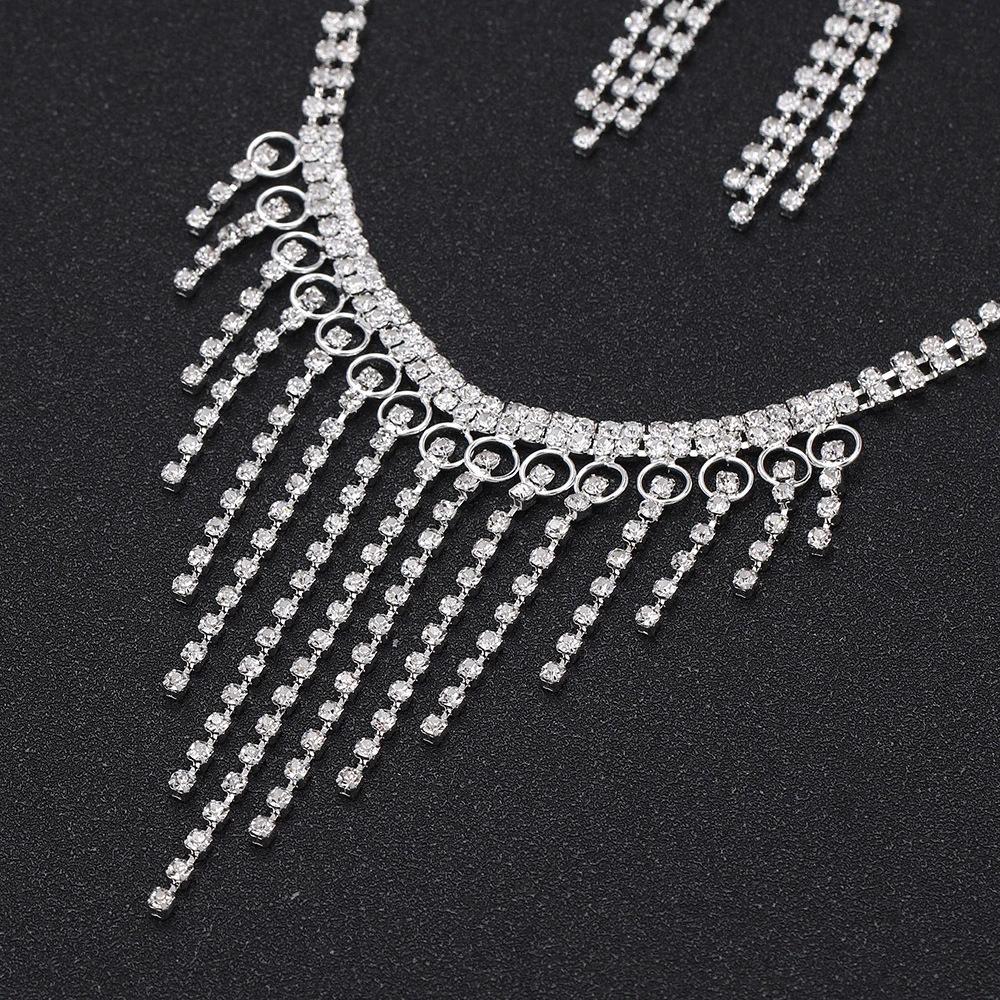 Bridal Wedding Dress Full of Diamond Earrings, Necklace Set Chain, Dinner Party Accessories, Fringed Set