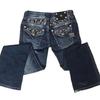 Gotyckie Jeansy Damskie z Haftem Diamentowym Vintage Niskie Rozszerzane Jeansy Damskie Retro Y2k Luźne Jeansowe Spodnie High Streetwear Spodnie
