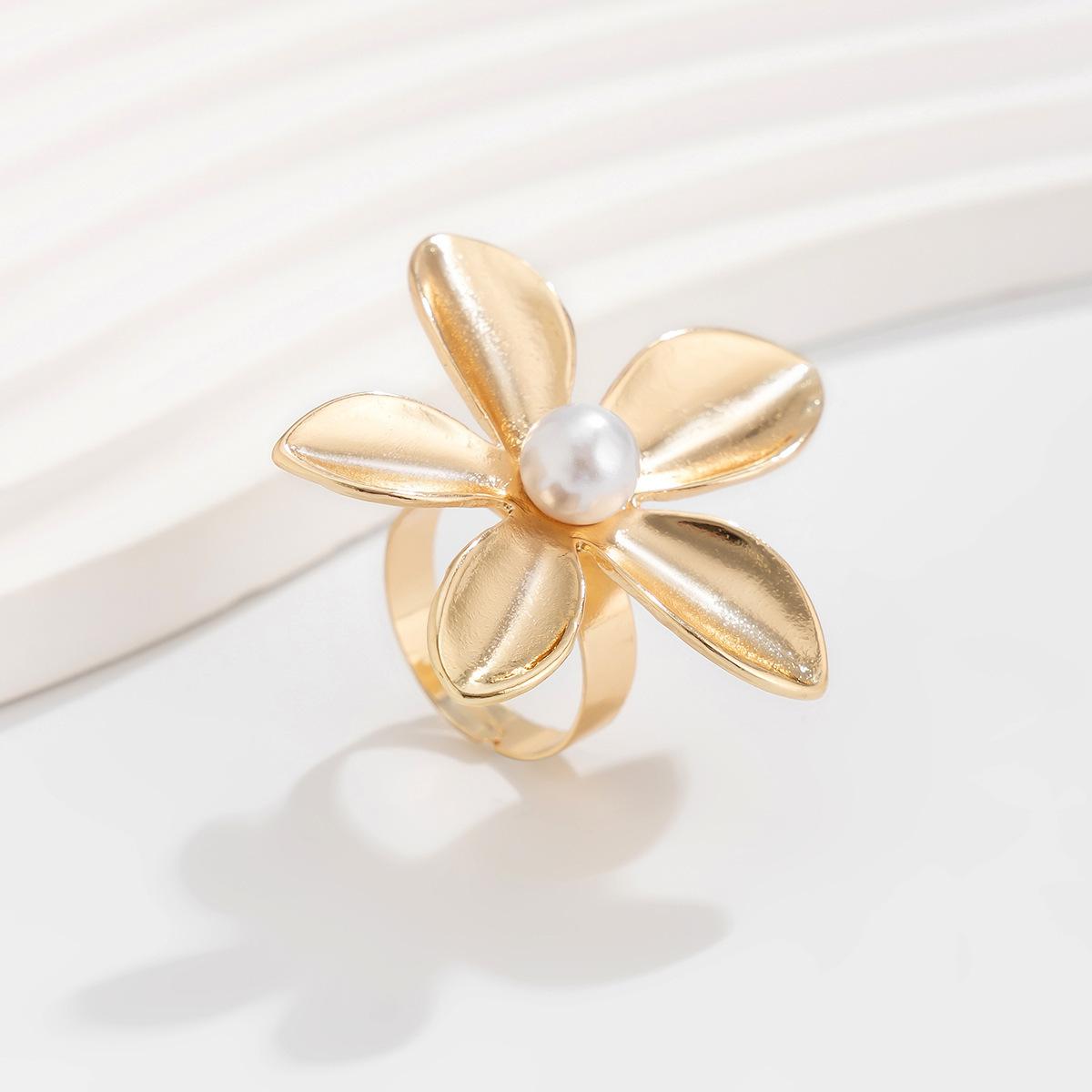 

ins cold wind irregular water drop opening ring, fashionable texture flower pearl ring Ring