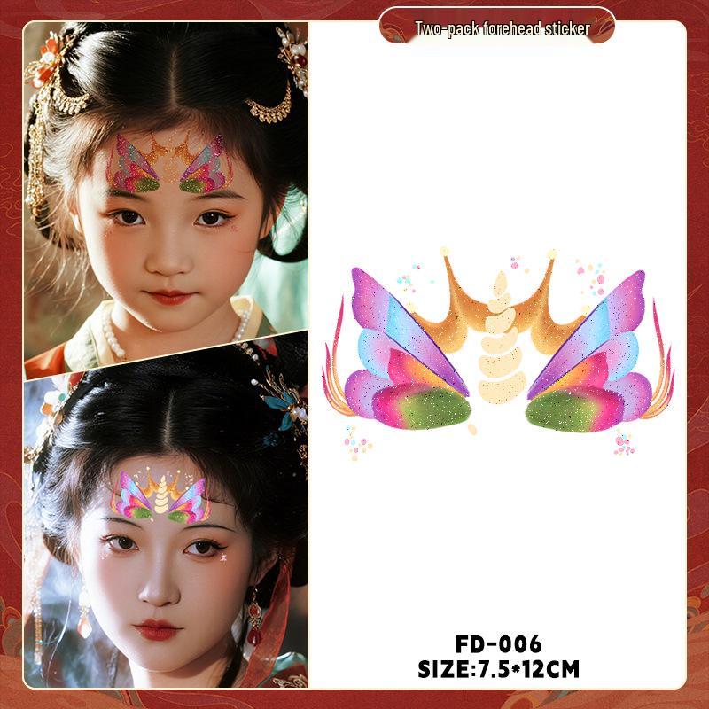 Dunhuang Glitter Face Stickers: Ancient Style Forehead & Eye Tattoos for Hanfu and Stage Performance