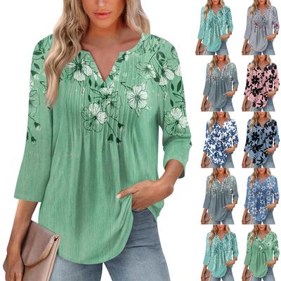 Tricou cu mâneci șapte sferturi, cu decolteu în V, pliat, la modă, pentru femei