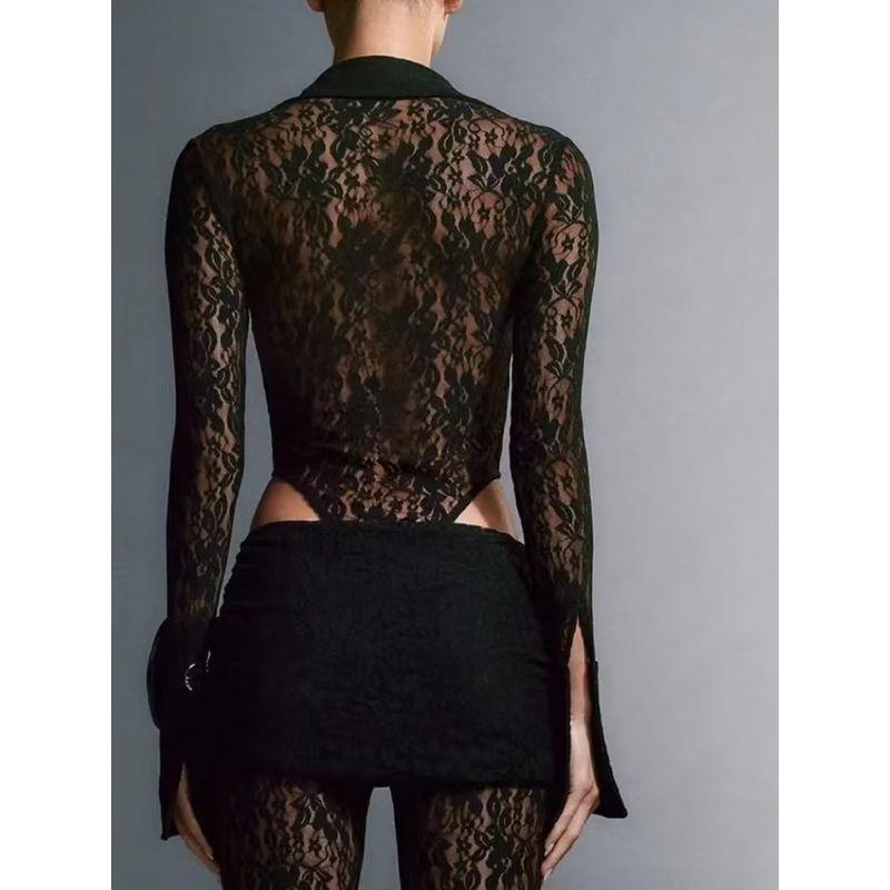 Charming Perspective Jumpsuit Stretch Silm Long Sleeves Lace