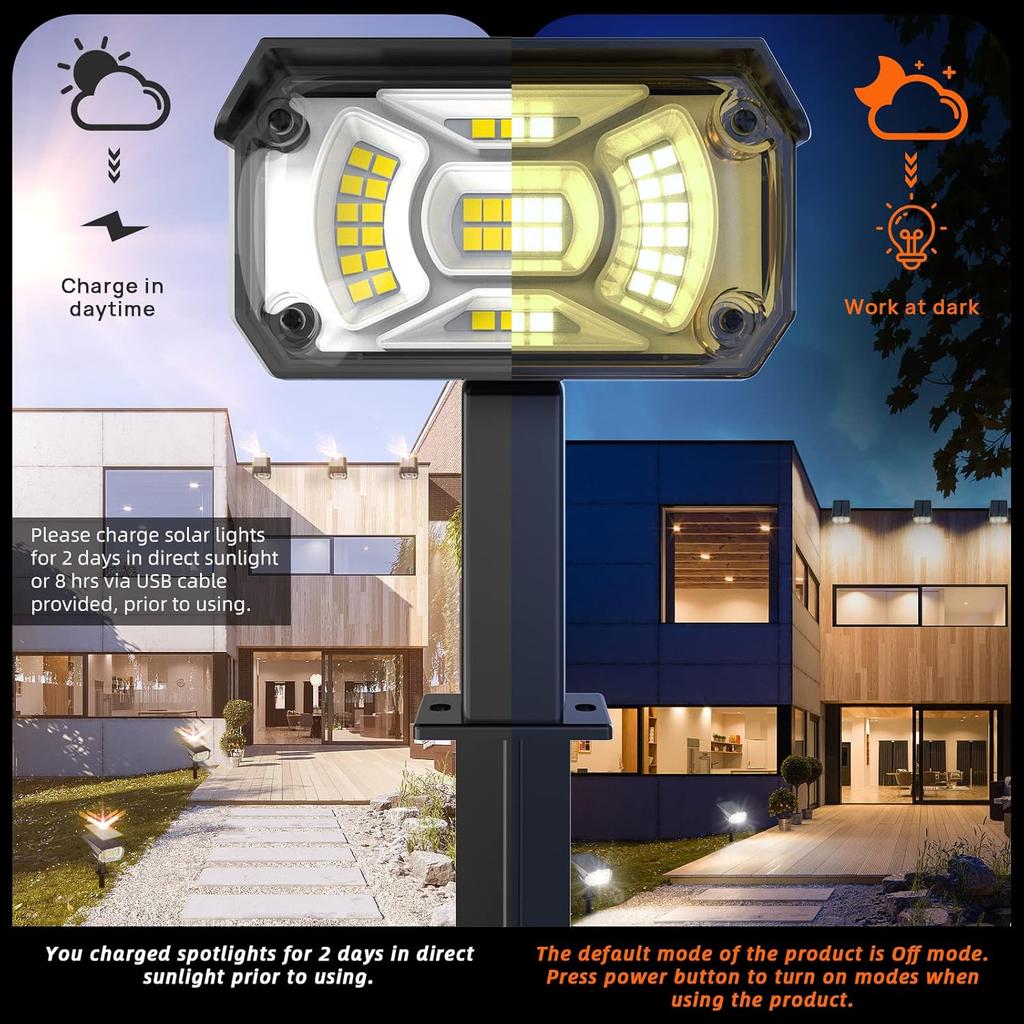 Outdoor Solar-Spotlights, 40 LEDs, IP65 Wasserdicht, 3 Modi, USB & Solarbetrieben, 4er-Pack