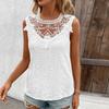 Women's Tank Tops Fashion Elegant Round Neck Lace Patchwork Loose Casual Tanks Vest for Women Spring and Summer Solid Color Crochet Office Lady Tops