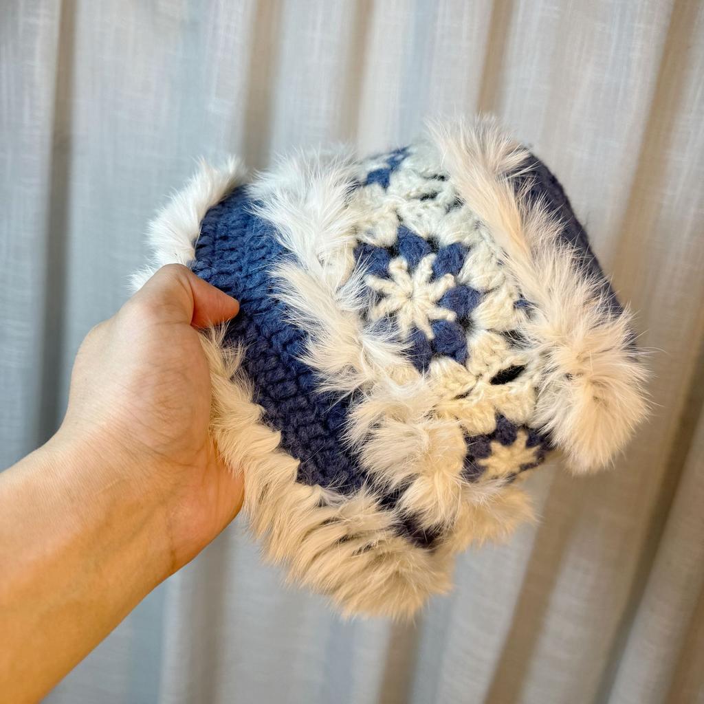 New Atmospheric Snowflake Hat Autumn and Winter Rabbit Hair Fisherman Hat Women's Warm Knitted Woolen Hat Plush Hat Basin Hat