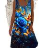 Robe Mini Sans Manches Imprimée Numériquement Créative pour Femmes Mode Col Rond Décontractée Confortable Respirante Polyvalente Robe de Plage Vacances