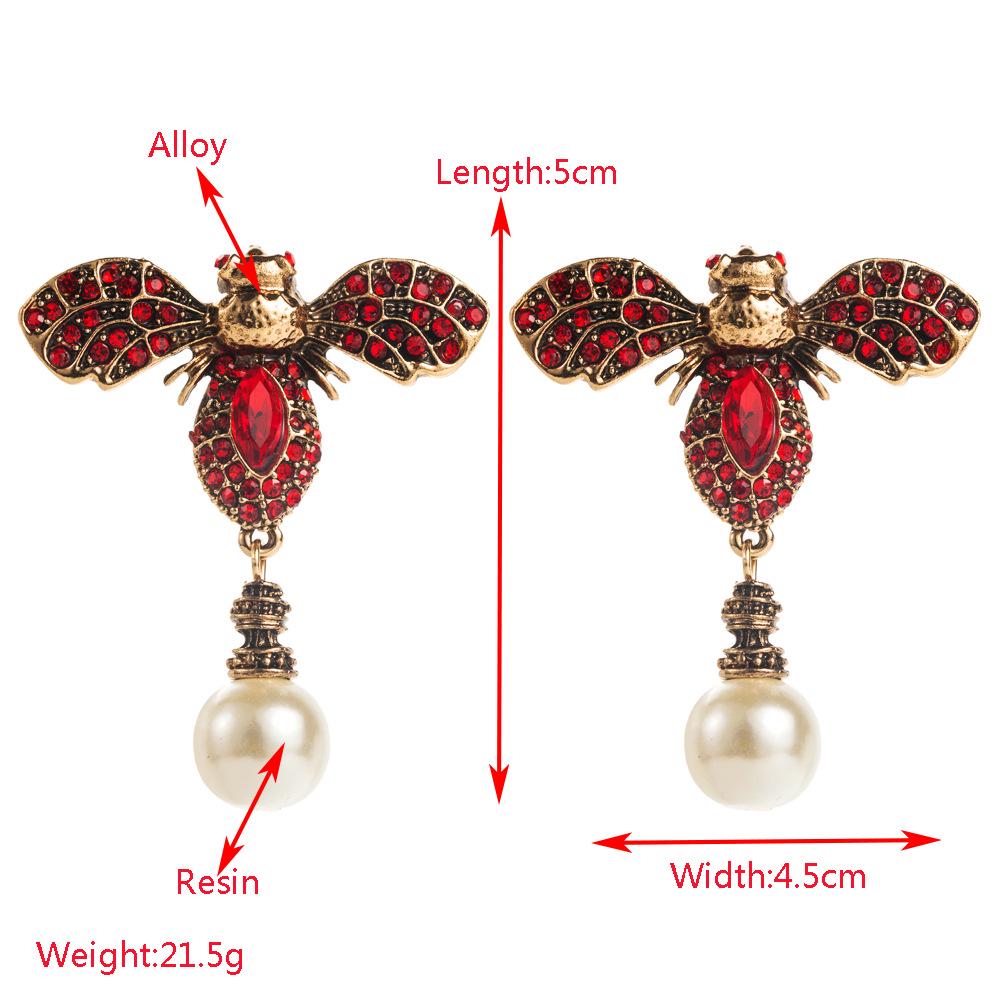 Elegant Retro Rhinestone Bee & Pearl Dangle Earrings