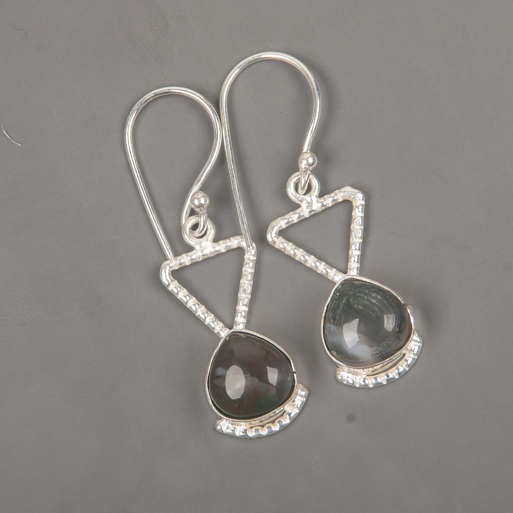Natural Moss Agate Gemstone 925 Sterling Silver Handmade Hook Earrings 1.62" Elegant Jewelry For Valentine EE-93-26