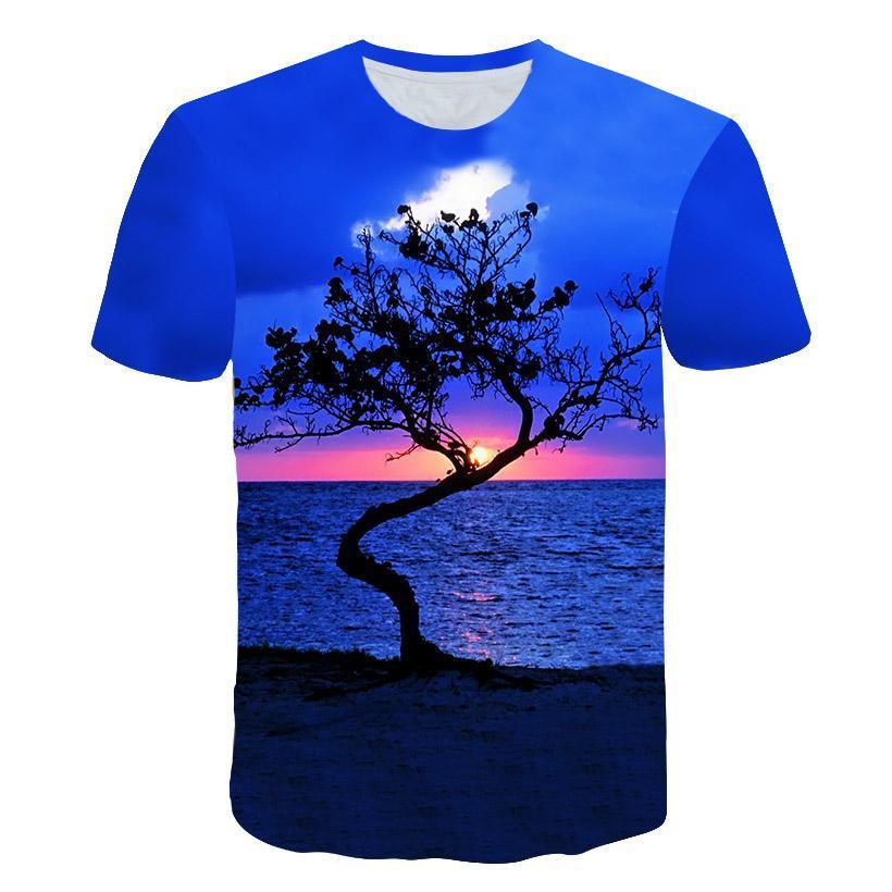 Men's T-Shirt Summer Forest Sunset Pattern 3d Printed Natural Pattern Casual Comfort O Collar Tops Oversized Clothing