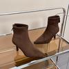French Suede Pointed Toe Skinny Heel Stretch Skinny Booties Women's Autumn and Winter Outside Wear All-match High Heels