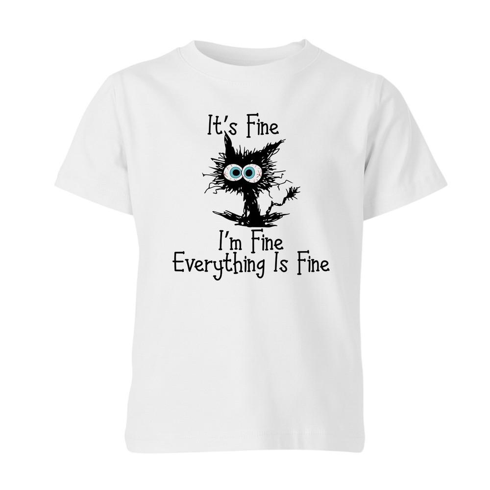 Its Fine Im Fine Everything Is Fine Funny Cat Cartoon Meme Unisex Kids T Shirt