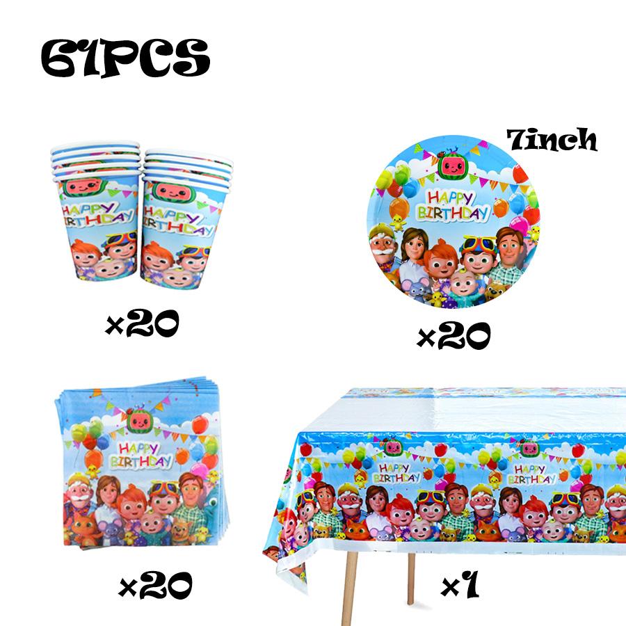 Cocomelon Party Decoration Tableware Set Birthday Party Supplies Favors Gifts Tablecloth Napkins Plates Cups Gift Bags