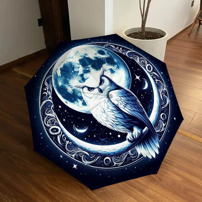 1pc Moonlit Owl Night Artwork Umbrella with Plastic Handle,Suitable for All Seasons Home Travel Outdoor UmbrellaDD646