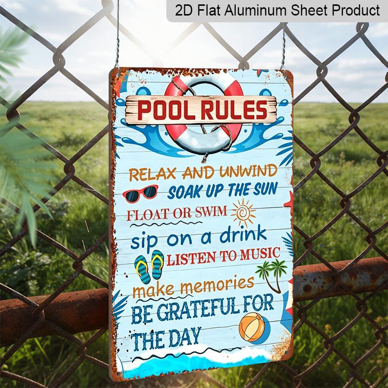 2D Flat Aluminum Metal Sign Decorative Signs and Plaques Vintage Pool Rules Metal Sign- 8.0X 12.0inch Vintage Wall Art, Easy To Hang with Pre-Drilled
