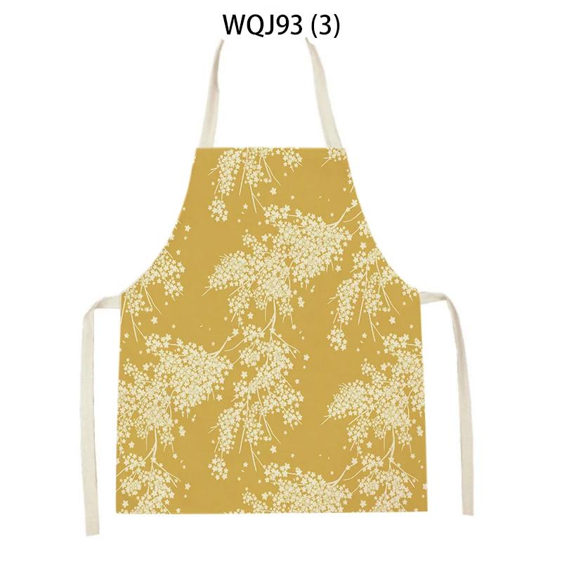 Women Men Plant Flower Leaves Pattern Cleaning Kitchen Aprons Home Cooking Baking Accessories Linen Waist Bibs Home Decor