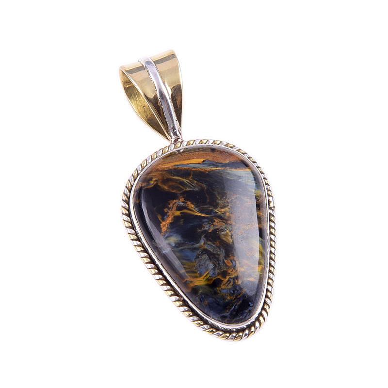Natural Pietersite Gemstone 925 Solid Sterling Silver TwoTone Pendant 1.50" j6T24
