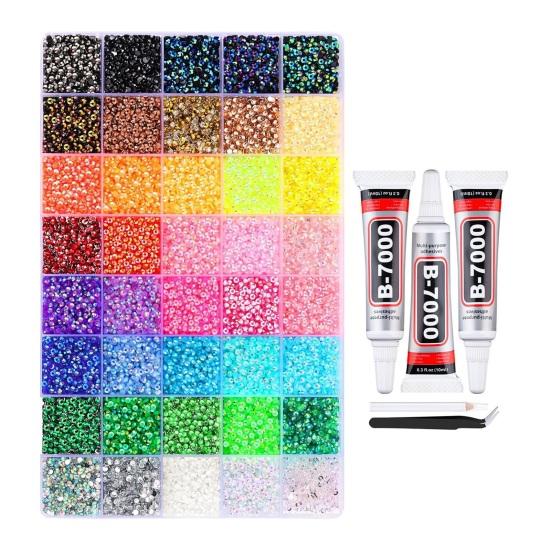 24000/30000/32000Pcs Nail Art Rhinestone Set 24/28/40 Grids Assorted Color 0.3CM DIY Nail Design Crafting Clothing Phone Decoration Rhinestone
